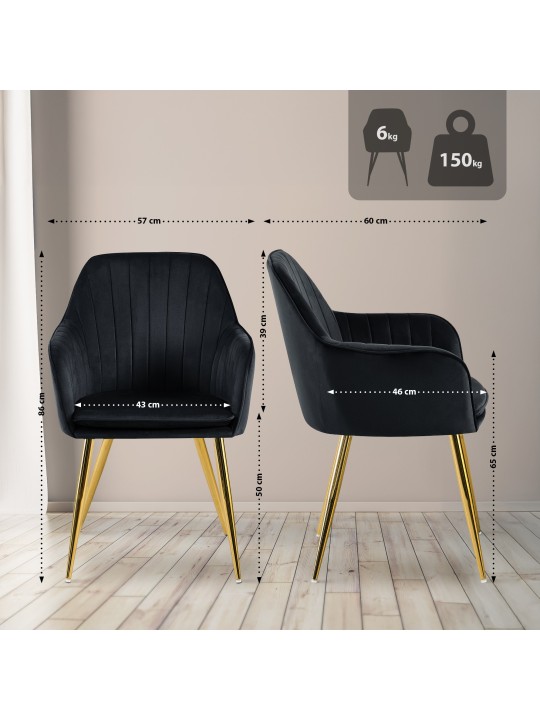 Spisestuestol Cheryl velour guld, sort