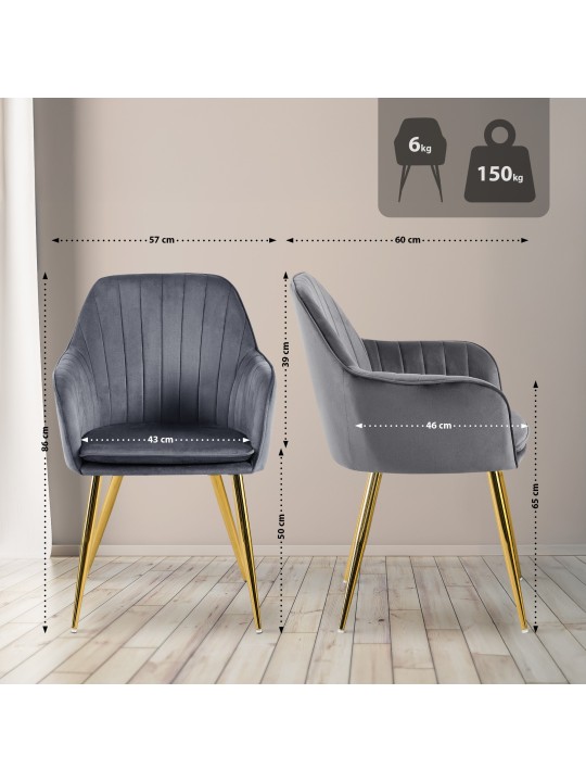Spisestuestol Cheryl velour guld, mørkegrå