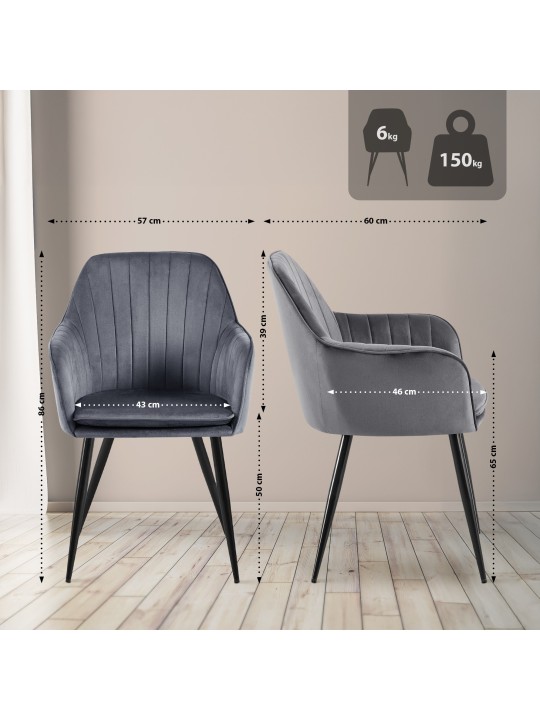 Spisestuestol Cheryl velvet, mørkegrå