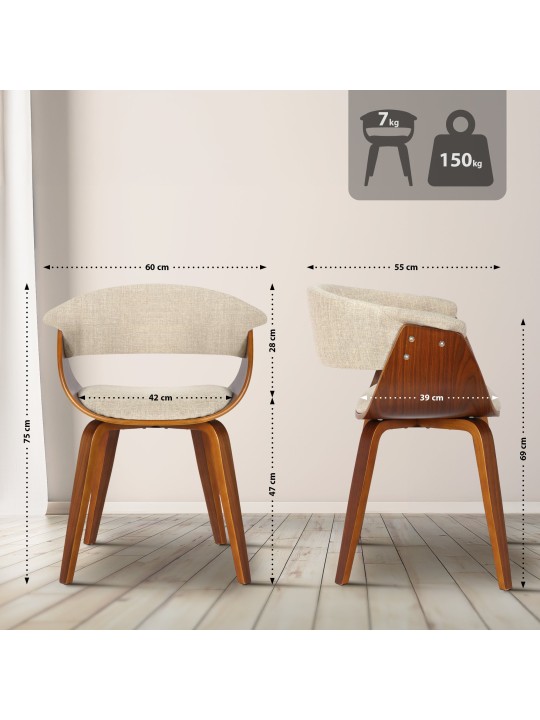 Stol Bruce stof valnød, creme