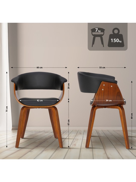 Stol Bruce imiteret læder valnød, sort