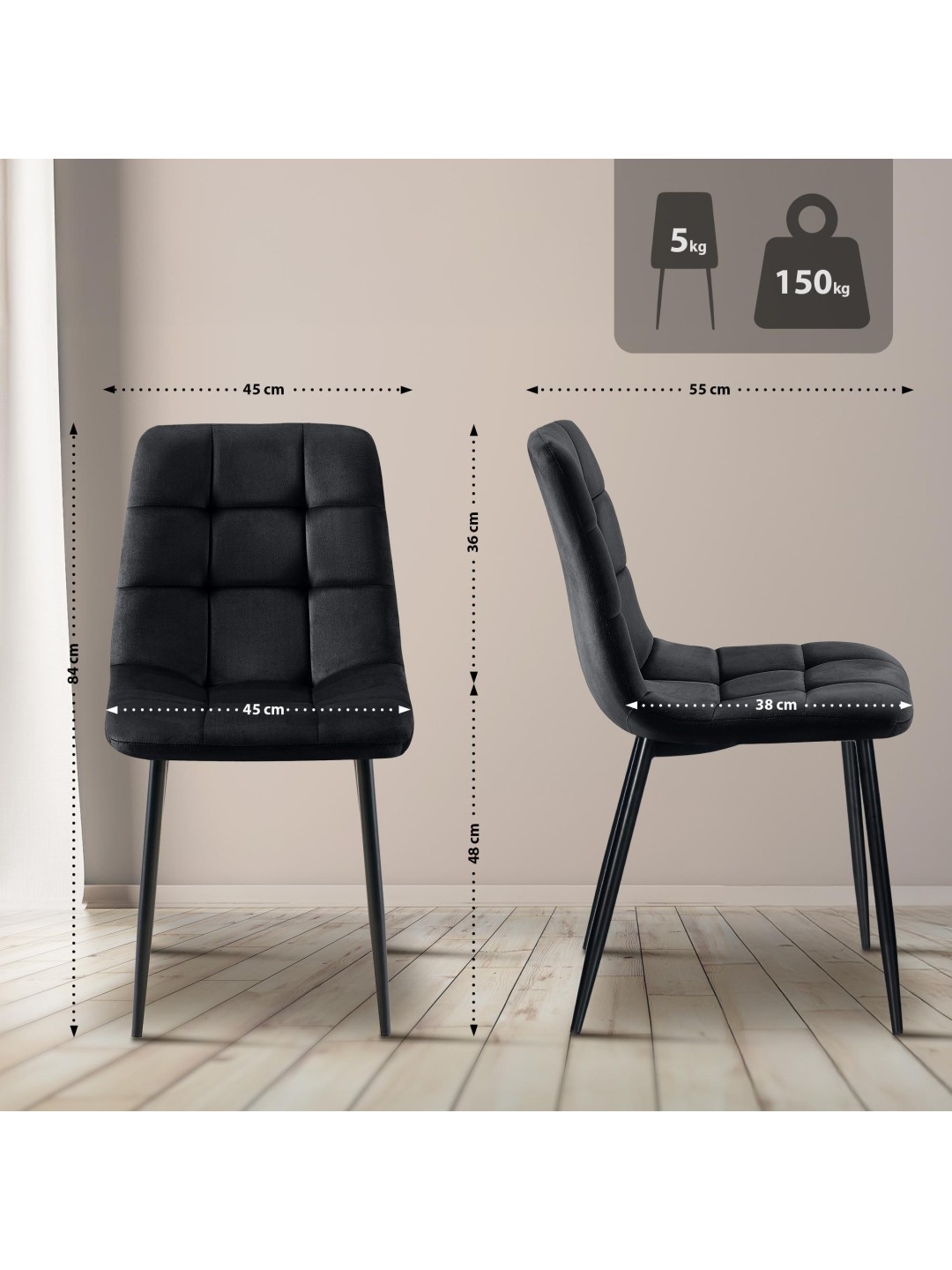 Sæt med 4 spisestuestole Antibes, sort