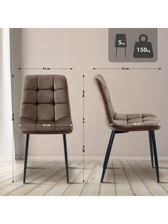 Sæt med 4 spisestuestole Tilde fløjl, brun