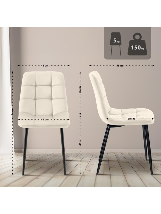 Sæt med 4 spisestuestole Tilde fløjl, creme