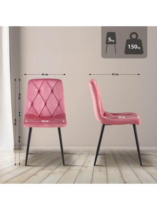 Clairton spisestuestol i fløjl, lyserød