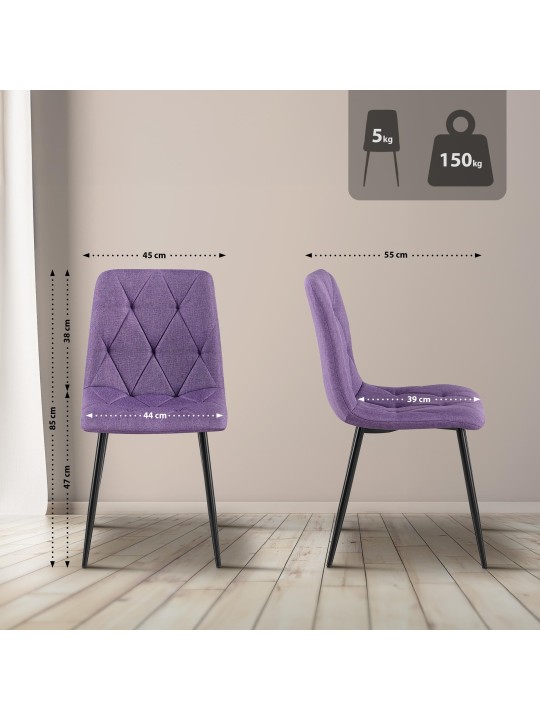 Sæt med 2 spisestuestole Clairton stof, lilla