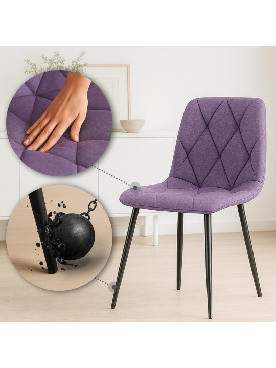 Sæt med 2 spisestuestole Clairton stof, lilla
