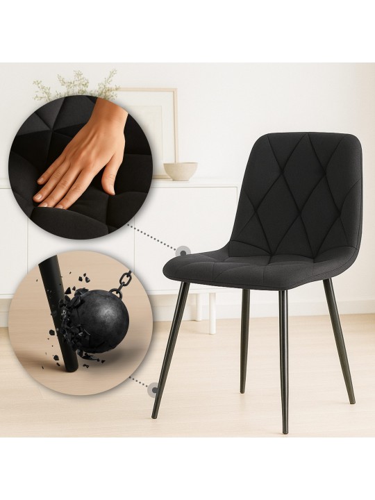 Sæt med 2 spisestuestole Clairton stof, sort