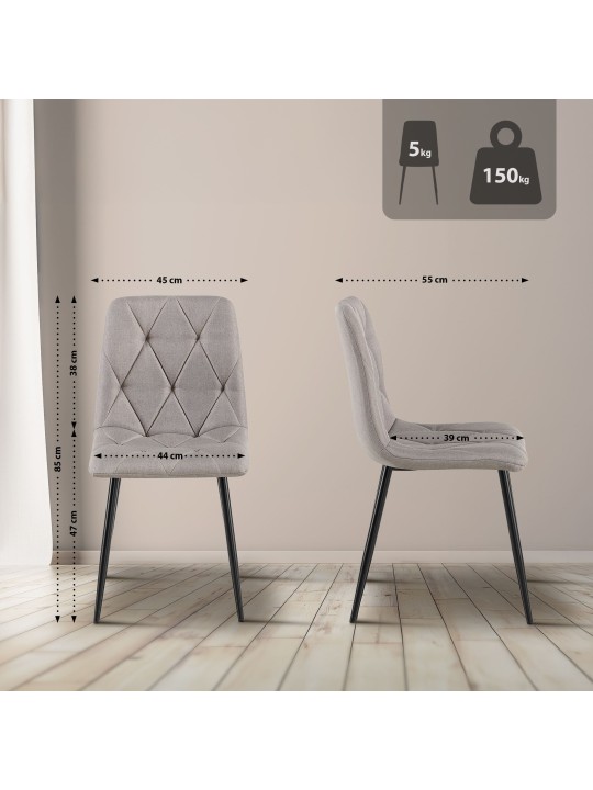 Sæt med 2 spisestuestole Clairton stof, lysegrå Sæt med 2 spisestuestole Clairton stof, lysegrå