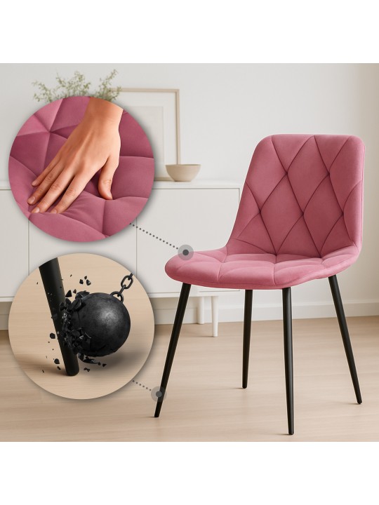 Sæt med 2 spisestuestole Clairton velvet, lyserød