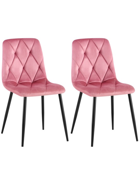 Sæt med 2 spisestuestole Clairton velvet, lyserød