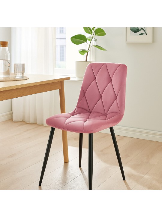 Sæt med 2 spisestuestole Clairton velvet, lyserød