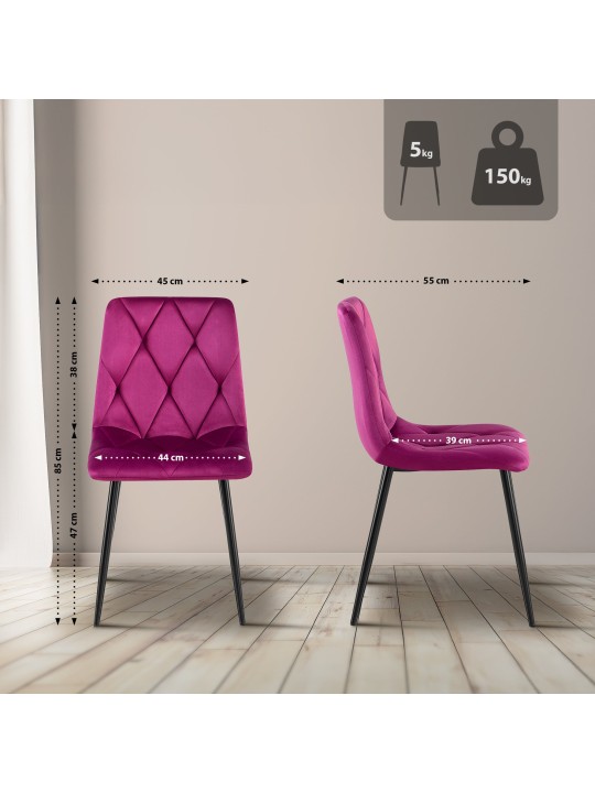 Sæt med 2 spisestuestole Clairton velvet, lilla
