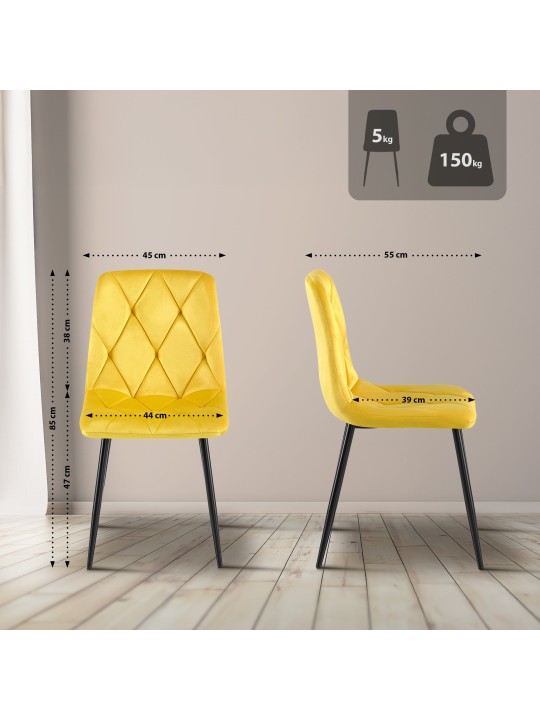 Sæt med 2 spisestuestole Clairton velvet, gul