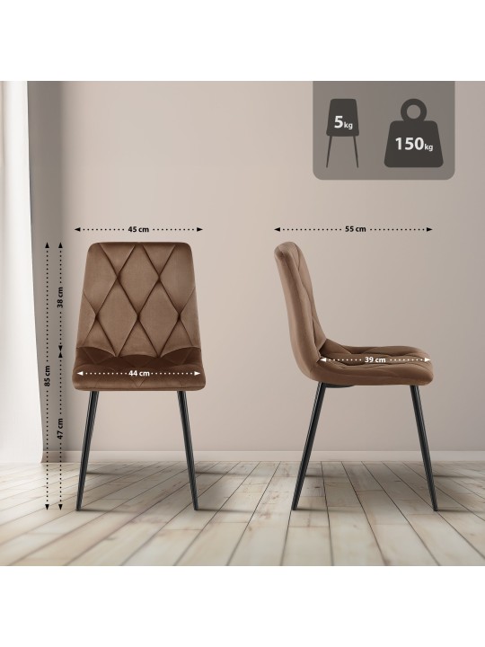 Sæt med 2 spisestuestole Clairton velvet, brun