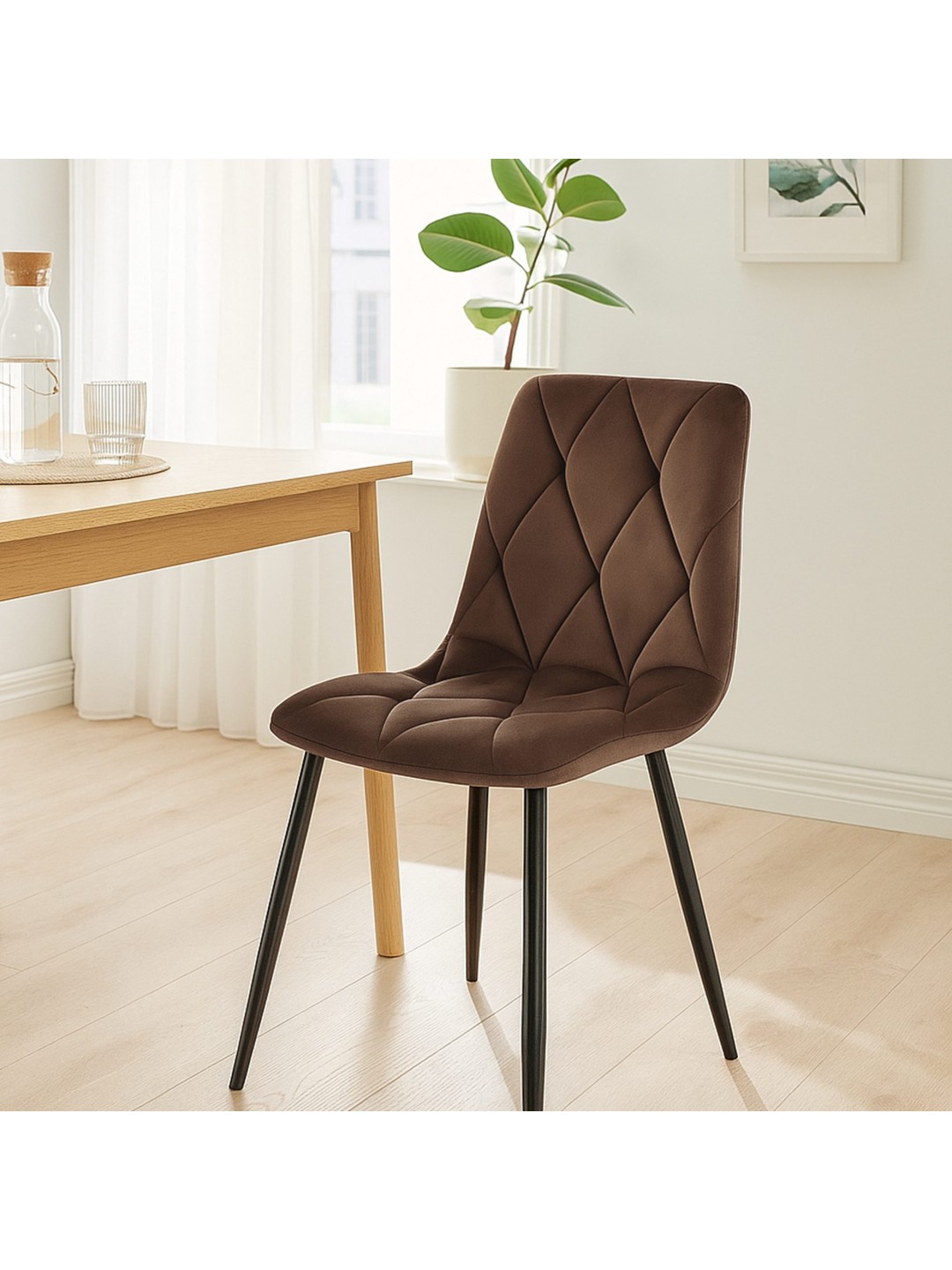 Sæt med 2 spisestuestole Clairton velvet, brun