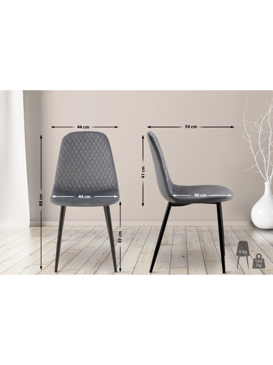 Stol Giverny fløjl, mørkegrå