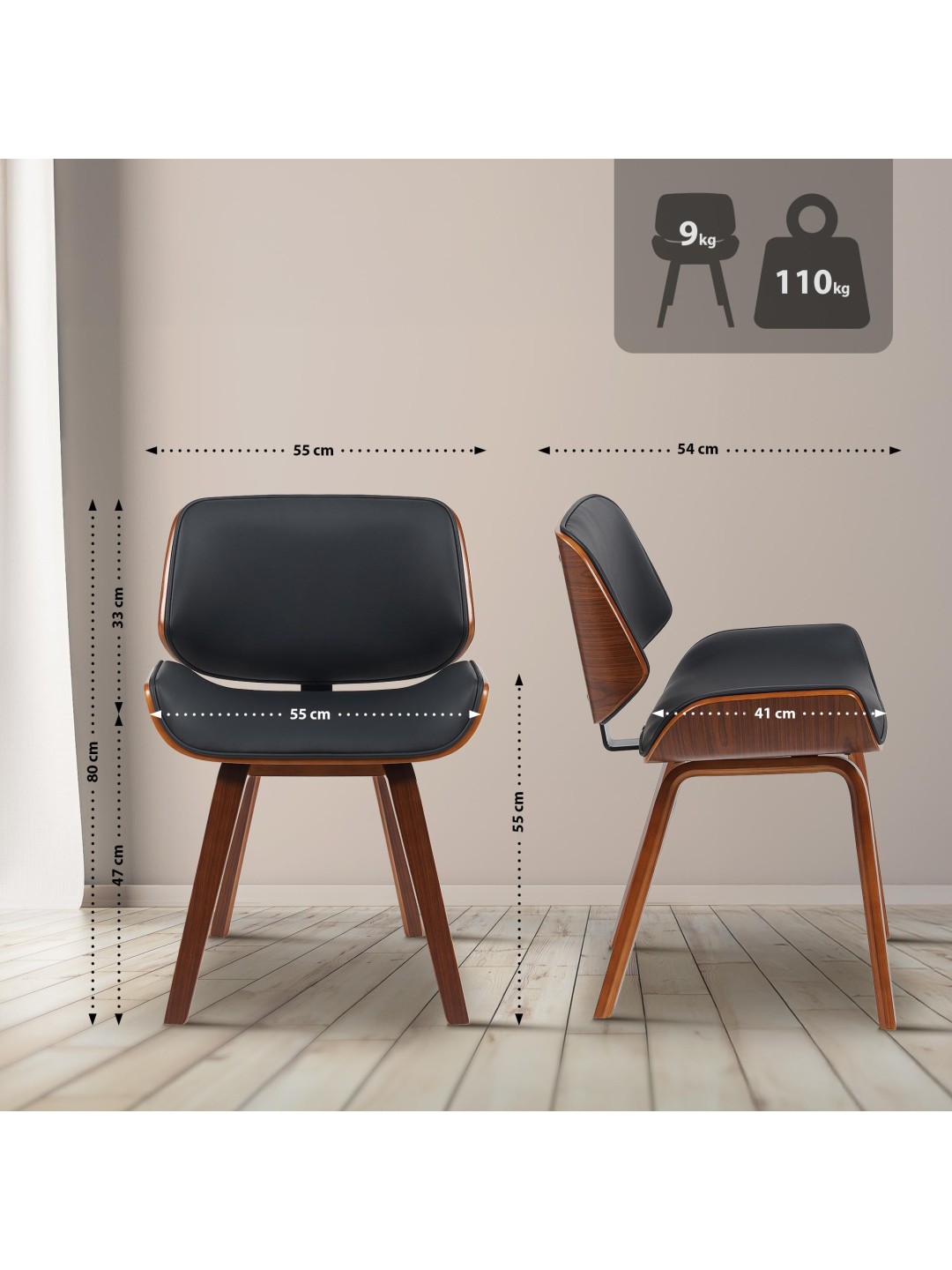 Besøgsstol Beverley imiteret læder, valnød/sort