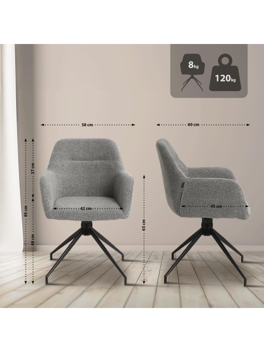 Spisestuestol Merlinda stof Teddy, grå