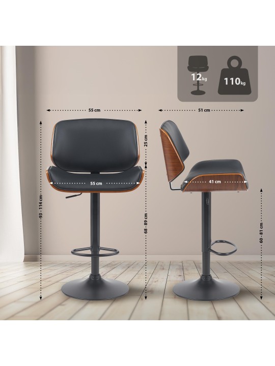 Barstol Beverley B imiteret læder, valnød/sort