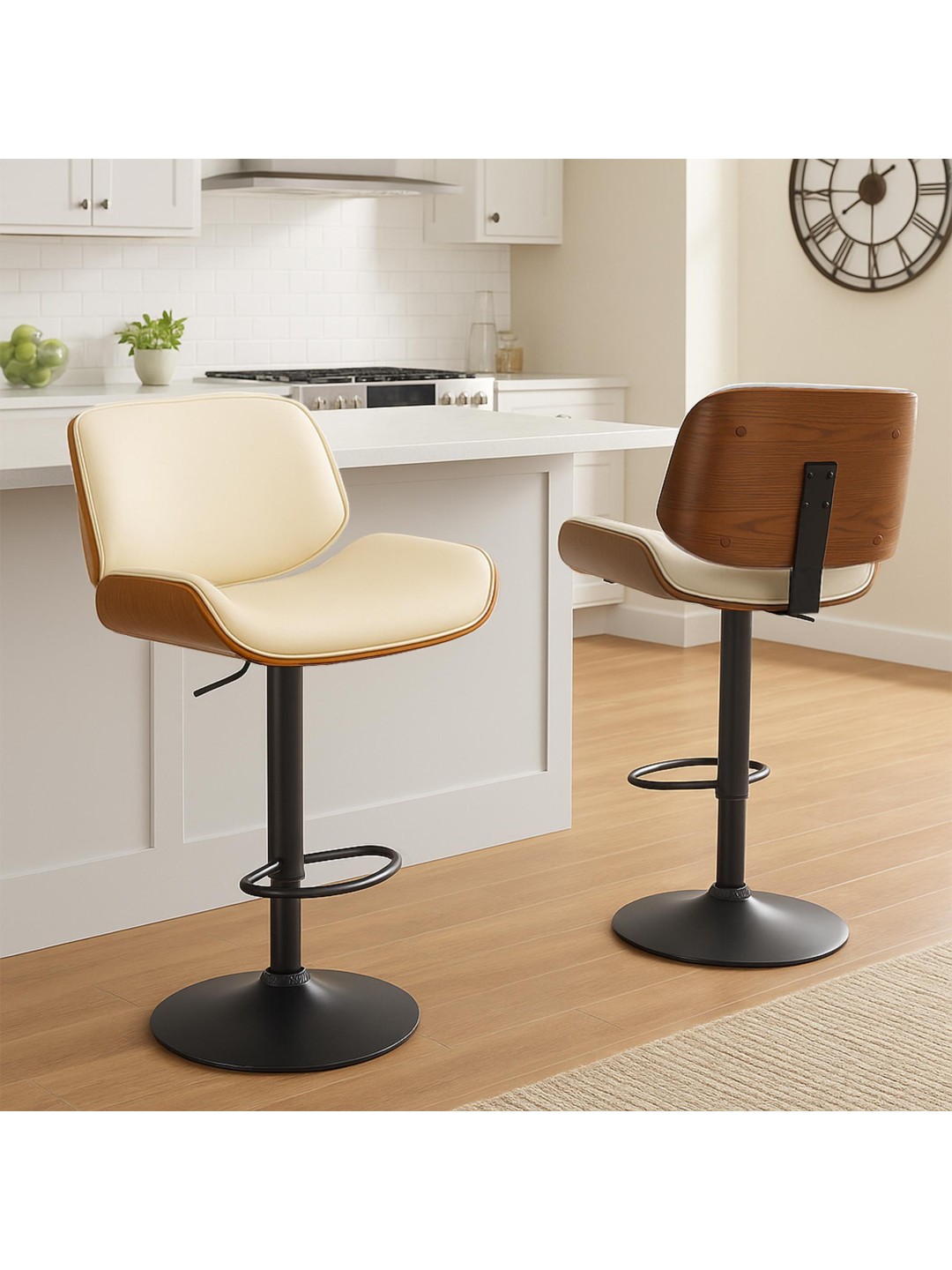 Barstol Beverley B imiteret læder, valnød/creme