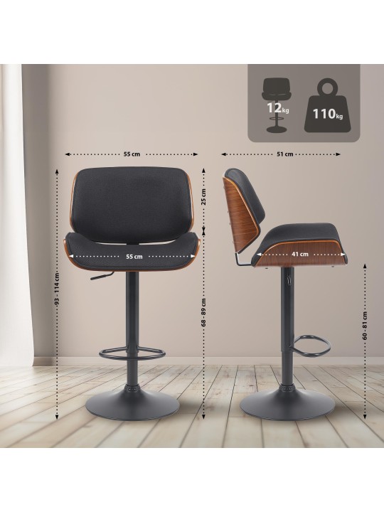 Barstol Beverley B stof, valnød/sort