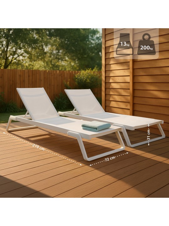 Sæt med 2 liggestole Tropic, hvid