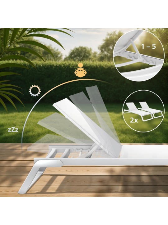 Sæt med 2 liggestole Tropic, hvid