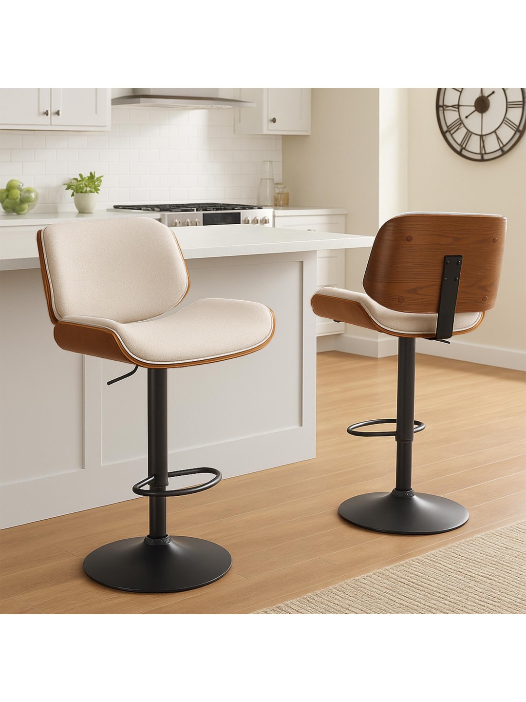 Barstol Beverley B stof, valnød/creme