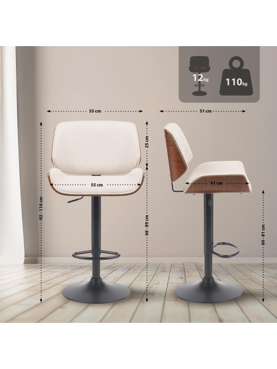 Barstol Beverley B stof, valnød/creme