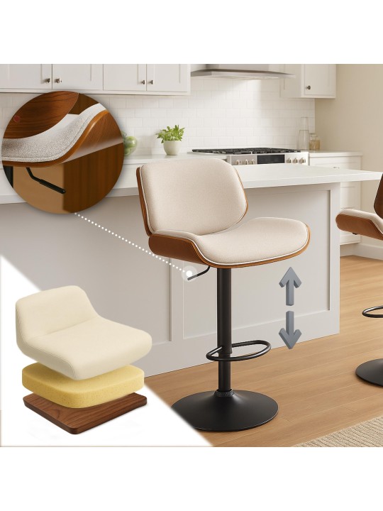 Barstol Beverley B stof, valnød/creme