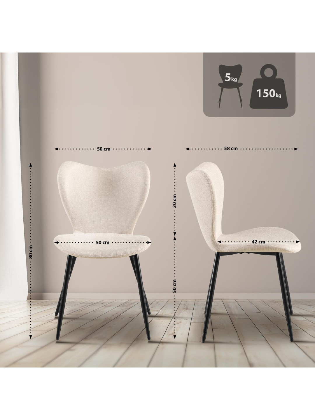 Spisestuestol Maika stof, creme