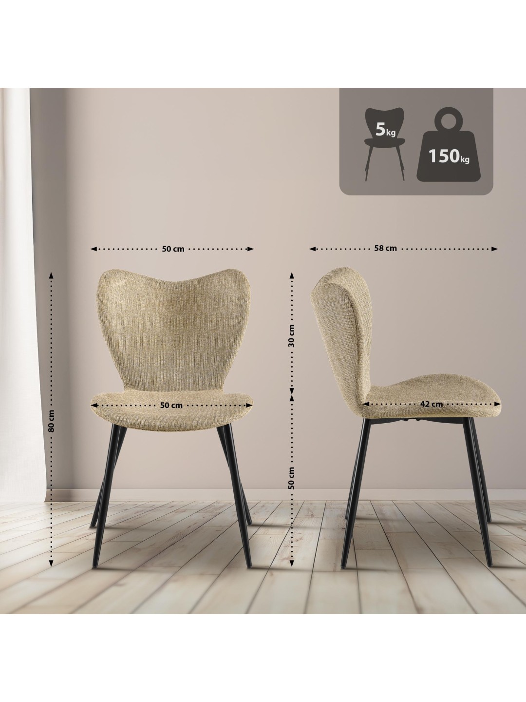 Spisestuestol Maika stof, taupe