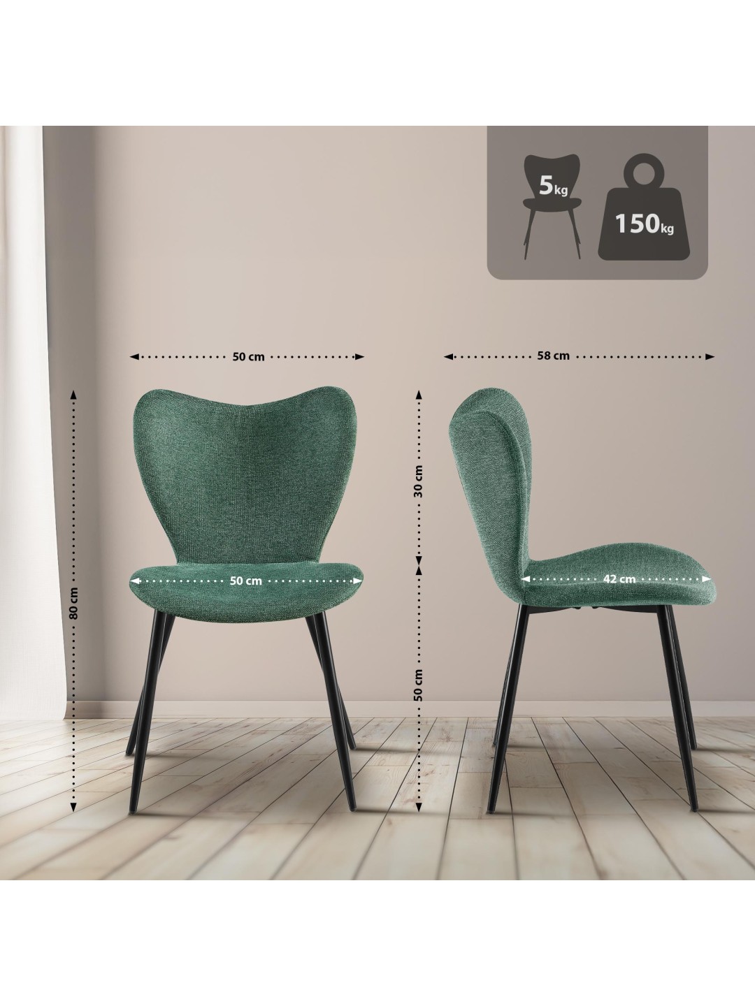 Spisestuestol Maika stof, grøn