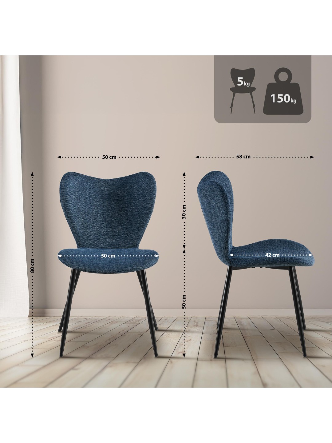Spisestuestol Maika stof, blå