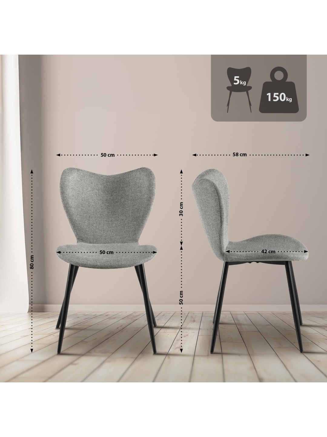 Spisestuestol Maika stof, grå
