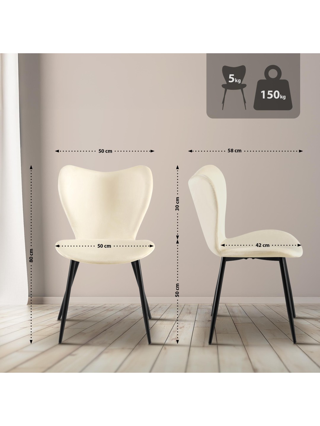 Maika fløjl spisestuestol, creme