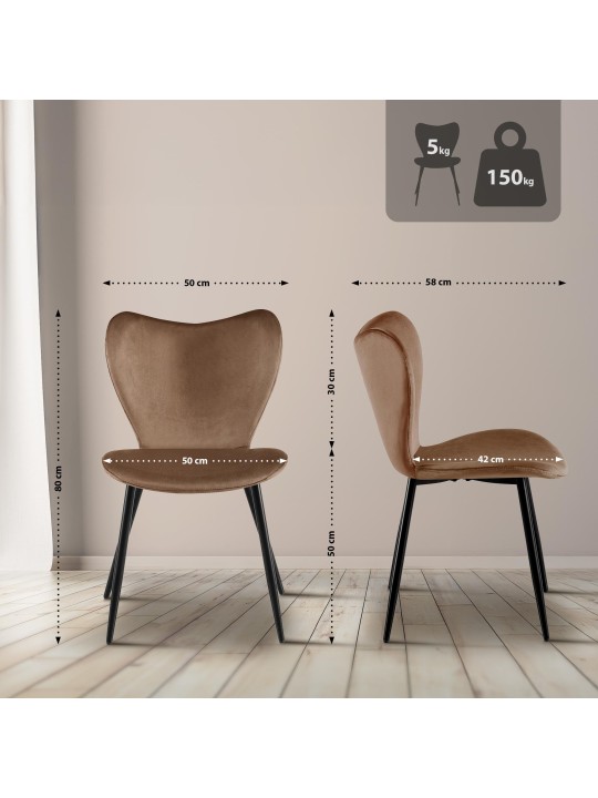 Maika fløjl spisestuestol, brun
