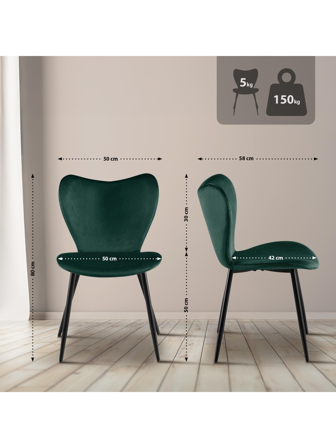 Maika fløjl spisestuestol, grøn