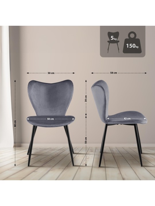 Maika fløjl spisestuestol, mørkegrå Maika fløjl spisestuestol, mørkegrå