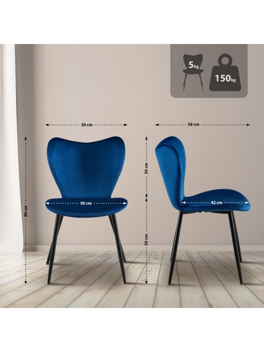 Maika fløjl spisestuestol, mørkeblå