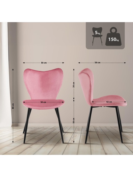 Maika fløjl spisestuestol, lyserød