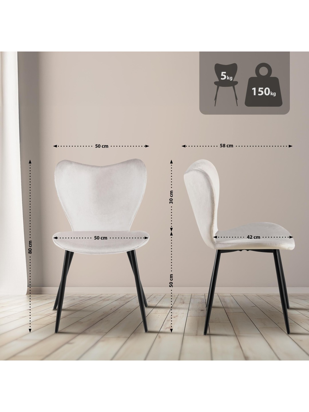 Maika fløjl spisestuestol, grå