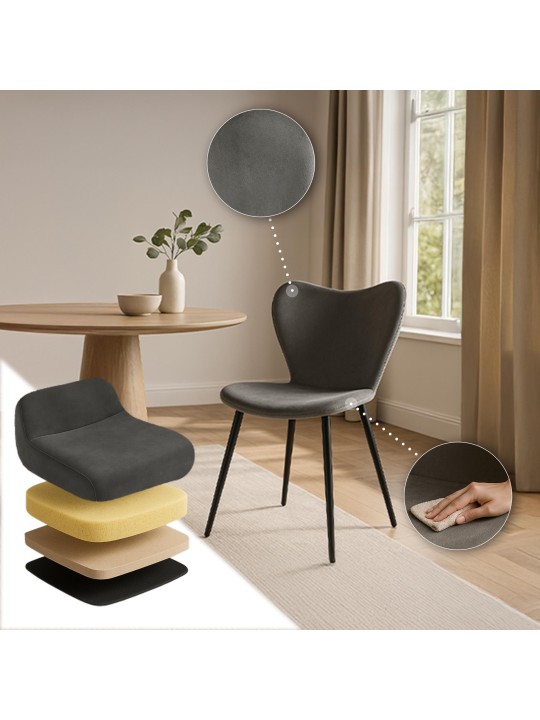Maika fløjl spisestuestol, antracit Maika fløjl spisestuestol, antracit