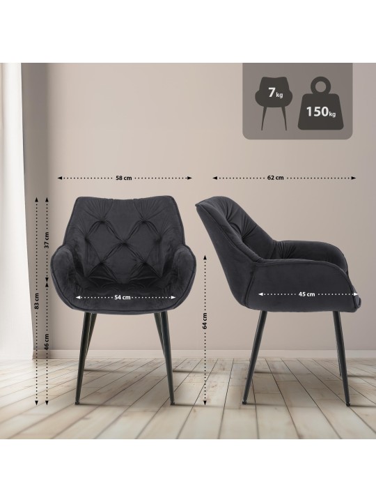 Sæt med 2 stole Tanna velvet, sort Sæt med 2 stole Tanna velvet, sort