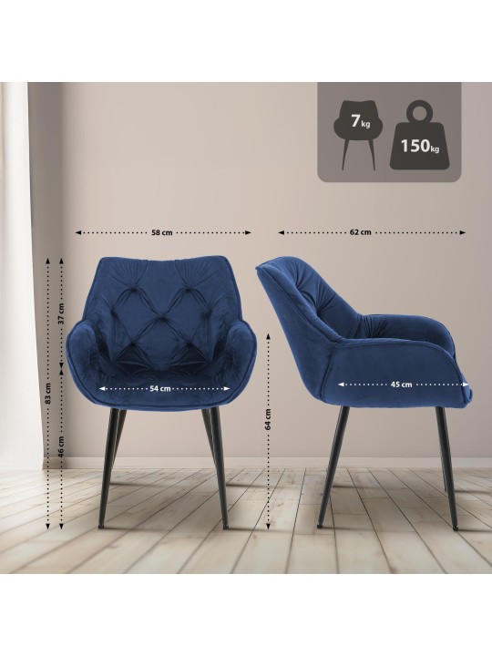 Sæt med 2 stole Tanna velvet, mørkeblå