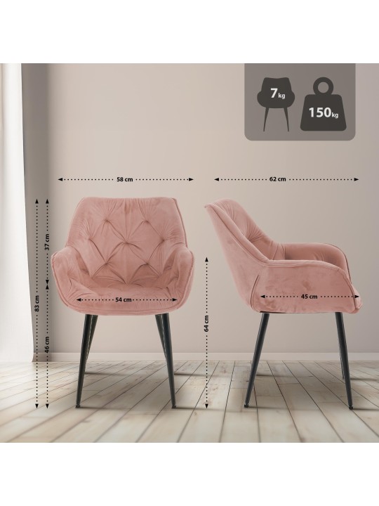 Sæt med 2 stole Tanna velvet, lyserød