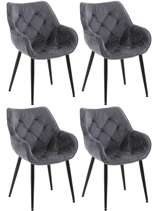 Sæt med 4 stole Tanna velvet, mørkegrå