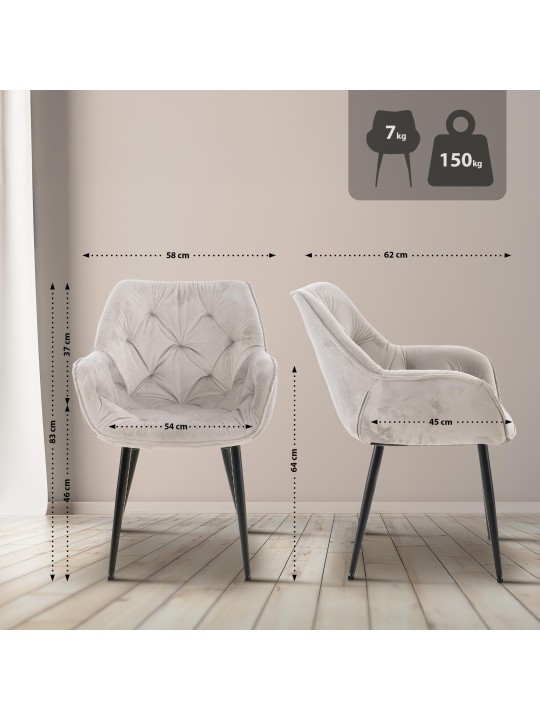 Sæt med 4 stole Tanna velvet, grå Sæt med 4 stole Tanna velvet, grå