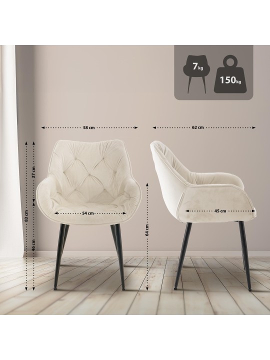 Sæt med 4 stole Tanna velvet, creme